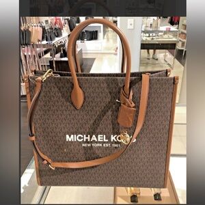 Michael Kors Mirella Large Tote Crossbody Bag Brown MK Signature